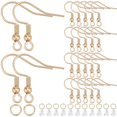 SOFPLATE 1 Box 150Pcs Real 18K Gold Plated Earring Wires Stainless Steel Earring Hooks Bulk French Fish Hook Accessories with Ear Nuts and Jump Rings Ball Dot for Jewellery Making Supplies