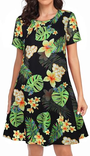 Image of Womens Summer Dresses Beach Casual Loose Tshirt Floral Short Sleeve Flowy Pockets Sundresses 2026