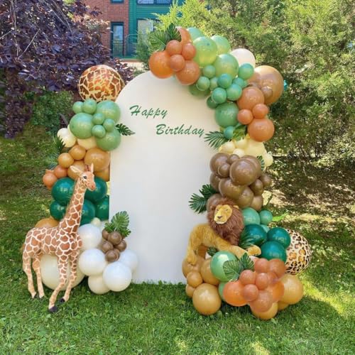 Image of Green and Brown Balloons Set, 60 Pcs 12 Inch green brown balloons Jungle Safari Woodland Forest Balloon Metallic Gold Cream Brown Olive Green Coffee Blush Balloon for Baby Shower Birthday Decorations