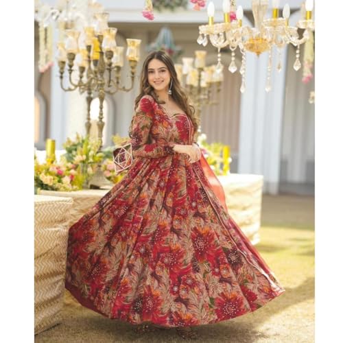 Image of Women Maxi Fashion Anarkali Suit (Gown) (in, Alpha, XL, Extra Large, Maroon)