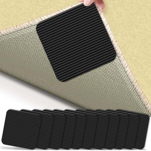 Teppich Antirutschunterlage, Waschbare Antirutsch Pads für Sicheren Halt Wiederverwendbar, Rückstandsfrei, Teppichstopper Antirutschmatte für Hartholzböden 10cmx10cm,12 Stück