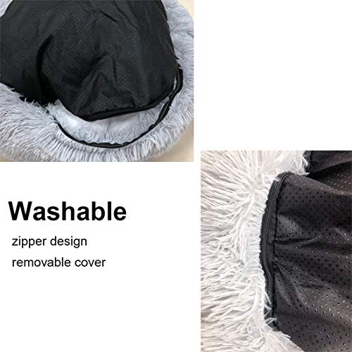 ping bu Deluxe Antistress Hundebett Sofa Waschbar Rundes Plüsch Hundekissen in Doughnut-Form, Orthopädisches Kissen Flauschig für Große und Extra Große Hunde (50cm,Pulver)