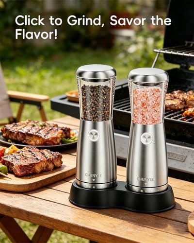 Electric Salt and Pepper Grinder Set - Automatic Stainless Steel Rechargeable Salt and Pepper Grinder Set with Storage Base, Large Capacity, LED Light & Adjustable Coarseness, Ideal Kitchen Gadget — view 7