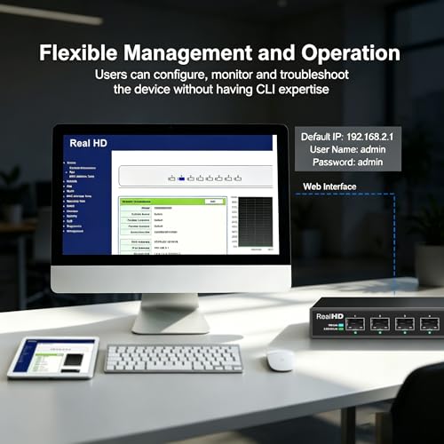 Image of 8 Port 10Gb SFP+ Web Managed Fiber Switch | Multi-Gig 10G-2.5G Adaptive | Fanless | 160G Bandwidth | Jumbo Frames / VLAN / QoS, Only Compatible with TP-Link, Real HD 10G SFP+ Module, NOT Plug & Play 1Gb
