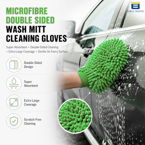 Image of Btag Microfibre Double Sided Wash Mitt Cleaning Gloves | Regular Quality | Super Absorbent | Extra Large | 4 pc Pack | Green