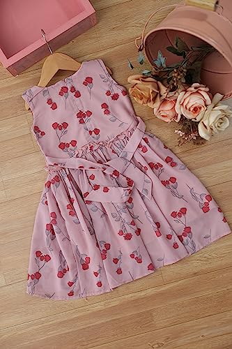 Image of TAGAS Toddler Girls Floral Print Tiered Layer & Belted Dress