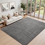 Topfinel Nowoczesny dywan do salonu, szary, 200 x 290 cm, fale, efekt 3D, nadaje się do prania, krótkie runo, duży, miękki, puszysty, antypoślizgowy, do sypialni, jadalni, biura, jednokolorowy, wygląd