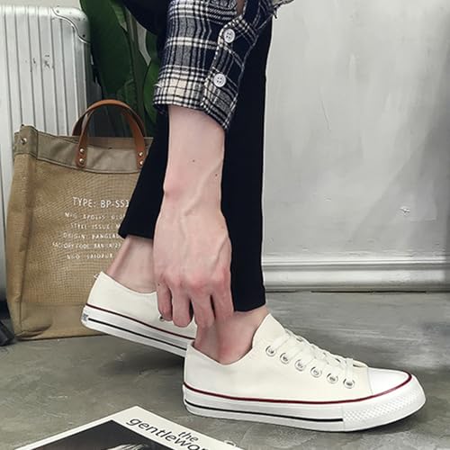 Unisex Canvas Shoes,Low Top and Lace up Fashion Casual Sneakers Black and White Casual Tennis Shoes Classic Walking Shoes (B White,Women 8.5/Men 7)4