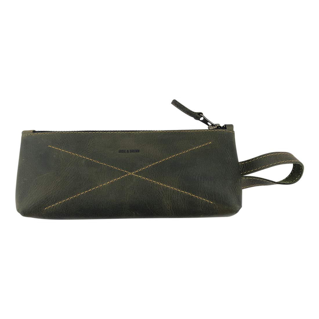 Hide & Drink, Carry-On Toiletry Bag, Pen and Pencil Case, Cable Organizer, Storage for Utensils, Travel Essentials, Full Grain Leather, Handmade, Dark Jade, S, Classic