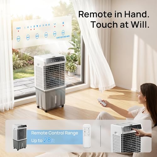 Image of Swamp Cooler,1800 CFM Evaporative Cooler with 5.3 Gal Water Tank,4 Ice Boxes,12H Timer,3 Speeds,4 Modes,120Oscillation,3-IN-1 Windowless Ac,Air Cooler for Indoor,Room,Bedroom,Kitchen,Office