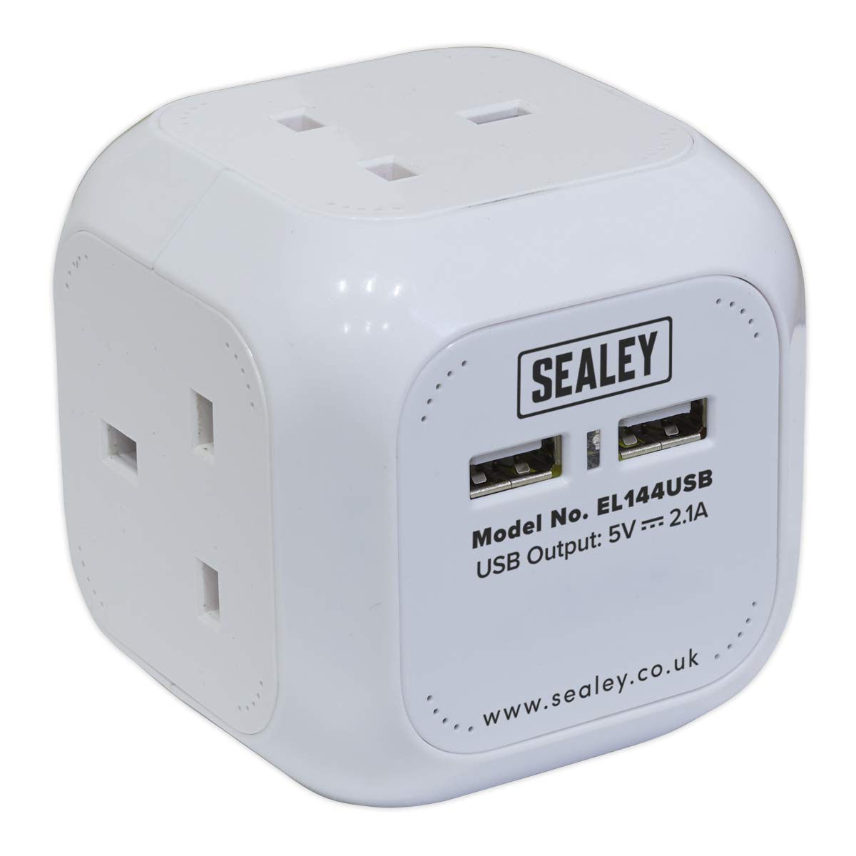 Sealey EL144USB Extension Cable Cube 1.4m 4 x 230V + 2 x USB Socke...