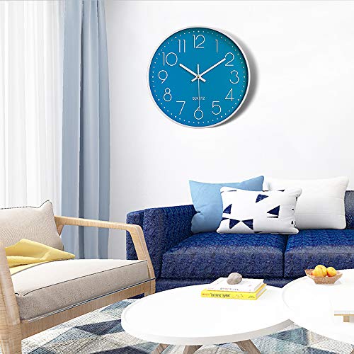 Image of HZDHCLH Wall Clock 12 inch Silent Non Ticking Modern Wall Clocks Battery Operated Clocks for Kitchen Bedroom Living Room Office Decor (Blue)