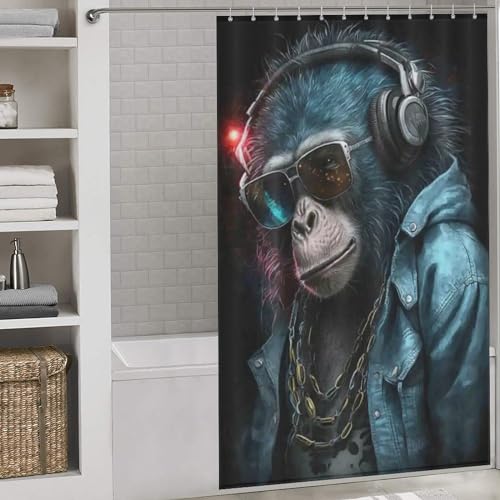 Rideau de douche polyester de qualité supérieure motif singe DJ 140x183cm lavable - 2