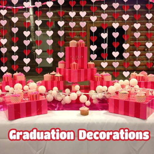 Image of Rose-Gold Pink Burgundy-Red Party Decorations Heart Garland Hanging Streamers Banner - 39Ft Valentines Mothers Day Anniversary Bachelorette Bridal Shower Engagement Wedding Backdrop