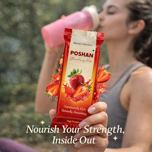 Image of POSHAN Women's Strawberry Nutrition Protein Bar, 40 g | 8g Protein with 4G Fiber |No Added Sugar, 100% Vegetarian & Gluten-Free| Made with Dates, Ragi and Superfoods| No Trans Fat| Pack of 1