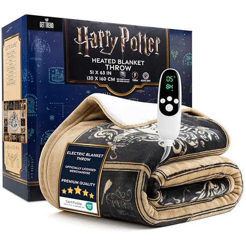 Harry Potter Electric Blanket 130x160cm Single Size Soft & Luxurious Sherpa Fleece Heated Blanket 9 Heat Settings & 12-Hour Auto-Off Timer (Multi Harry Potter Throw UK)