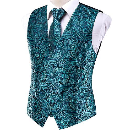 Slim Fit 4 Piece Vest Tie Pocket Square Cufflinks Silk Men Vest Tie Set Suit Dresses Wedding Paisley Floral Vest3