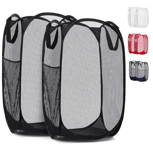 Handy Laundry Collapsible Mesh Pop Up Hamper with Wide Opening and Side Pocket - Breathable, Sturdy...