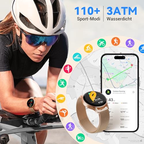 Smartwatch Damen Herren Rund mit Telefonfunktion- 1.32" AMOLED Display, Fitnessuhr mit 110+ Sportmodi &3ATM… – Ansicht 6