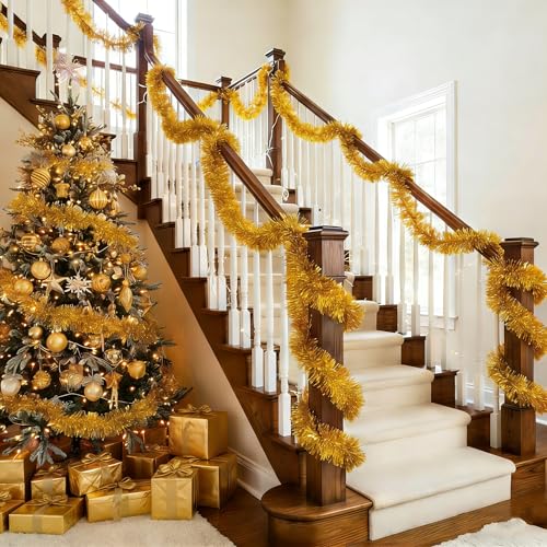 6 Stück Weihnachtsgirlande, Girlande Gold 2 Meter,Girlande Weihnachten Gold, Festliche Weihnachtsdeko, Ideal Für Weihnachtsbaum, Türen Und Fenster, Wiederverwendbar