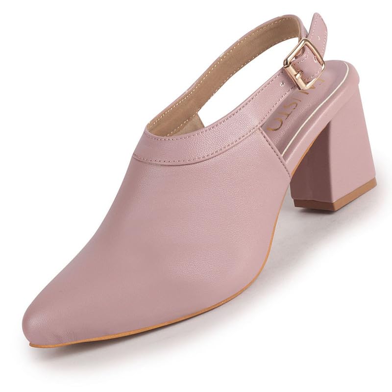 Image of FAUSTO Women Pointed Toe Block Heel Adjustable Backstrap Shoe Style Sandals | Soft Padded Insole | Semi Formal Outfit Sandals