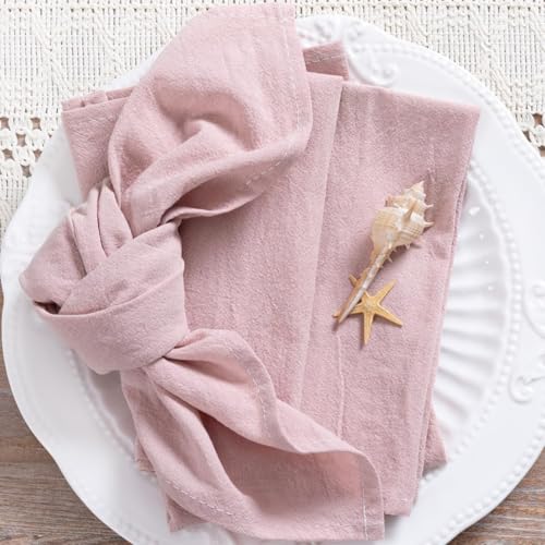 Image of MLMC 8 Pack Pink Cloth Napkins Rustic Washable Cotton Linen Napkins Set of 8 Dusty Pink 17 inchx17 inch Reusable Dinner Napkins Cloth for Wedding Bridal Shower Reception