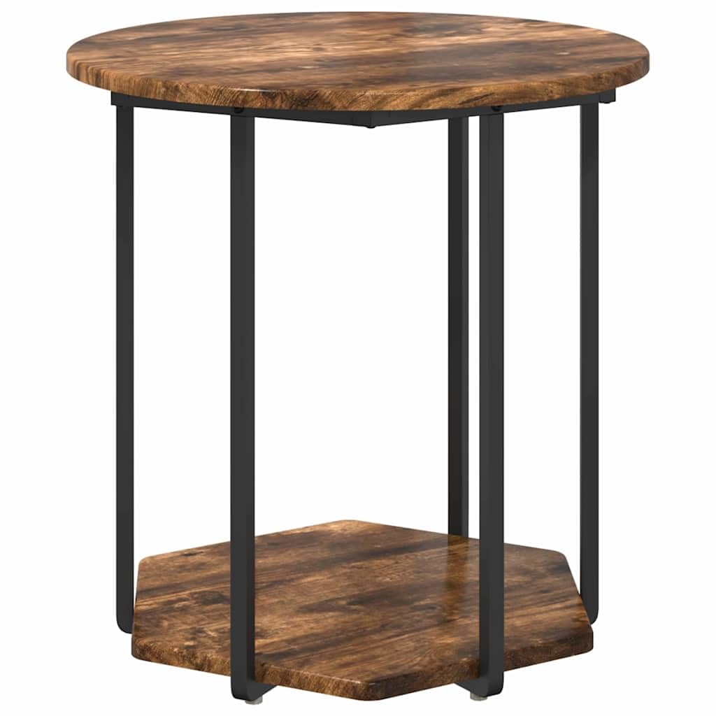Juego de 2 mesas auxiliares de madera de ingeniería y metal, 50 x 50 x 50,5 cm, diseño industrial, mesa de centro con estante para salón, dormitorio, pasillo
