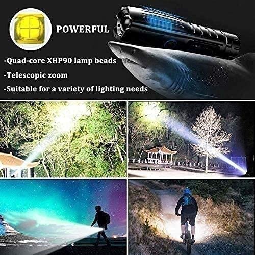 La Linterna más Brillante del Mundo Recargable Linterna, súper Brillante DIRIGIÓ Torca Impermeable táctica, 5300 Modos de luz de Alta lúmenes 4 for Acampar, Senderismo y Emergencia