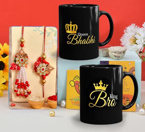 Image of CraftVatika Rakhi Gift Combo for Brother Bhaiya and Bhabhi | Bhaiya Bhabhi Couple Rakhi Set of 2 with Mug Gift for Brother | Premium Kundan Lumba for | Rakshabandhan