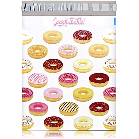 Pack It Chic - 10X13 (100 Pack) Doughnut Pattern Poly Mailer Envelope Plastic Custom Mailing & Shipping Bags - Self Seal Cover