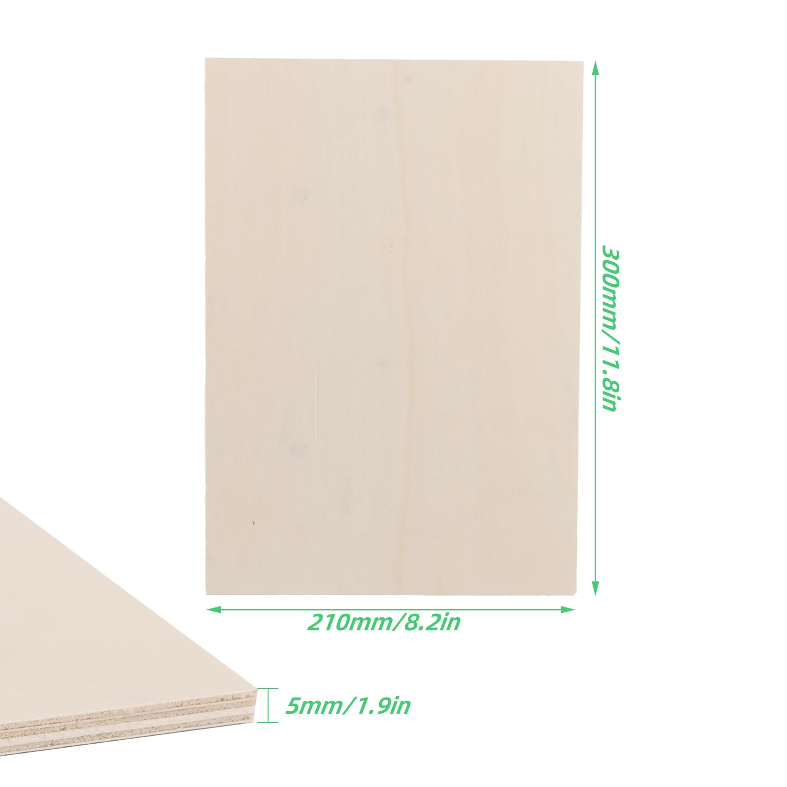10 Pezzi Pannello Compensato A4, Pannelli Legno di Pioppo 300 x 210 x 5 mm, Fogli Naturali per Modellismo, Fai da Te, Pittura e Taglio Laser Studio