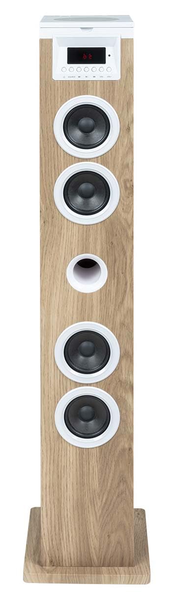 Tour haut-parleur - THOMSON - Blanc/Bois - Bluetooth/CD/USB/SD, 60W, Radio FM, Télécommande, Alim. 230V