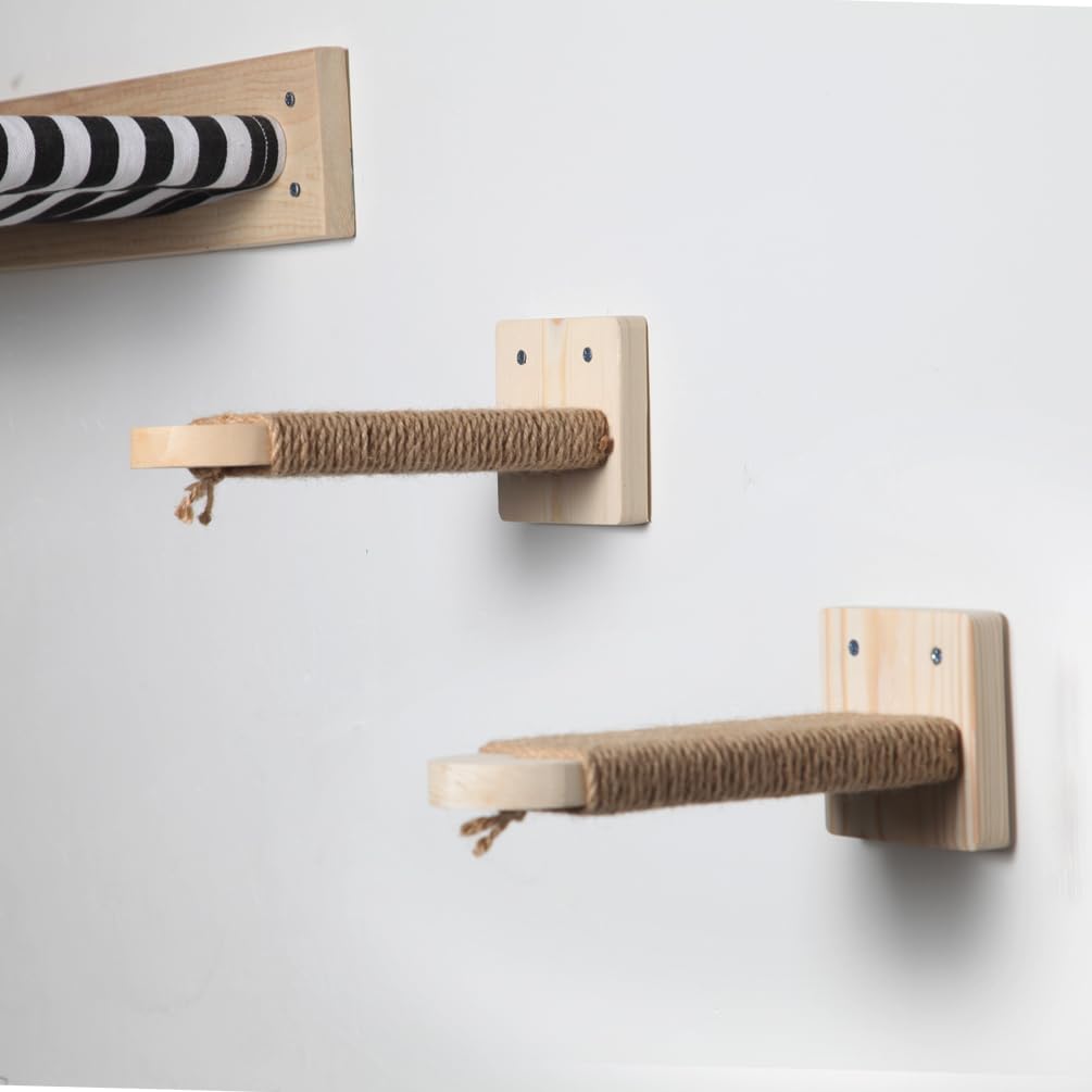 review 3 Pack，Cat Climbing Stairs Shelf Wall Mounted, Cat Stairway with Sisal Rope Scratching for Cats Perch Platform, Cat Wall Solid Wood Furniture, Cat wall steps do not need to be assembled.