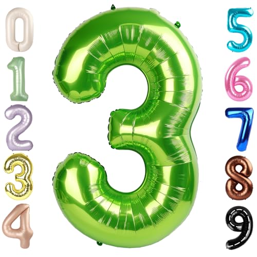 Image of 3 Balloon Numbers, 40In Green Balloons for Party Birthday Decorations | Eye-catching Appearance, Perfect Decorative Centerpieces, Convenient Self-sealing Structure, Widely for Various Occasions