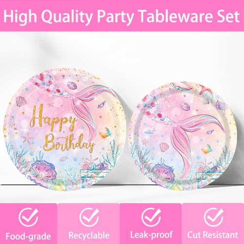 Jvorfdg 2024A-MRY-24-9 170Pcs Mermaid Birthday Party Supplies Paper Plates Napkins Under The Sea Tablecloth Banner Disposable Cup Tableware Set thumb #2