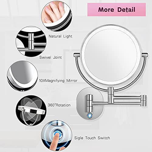 Amnoamno Led Wall Mount Makeup Mirror With 10X Magnification,8.5'' Double Sided 360° Swivel Vanity Mirror With 13.7" Extension And Adjustable Light For Bathroom Or Bedroom #TOP4