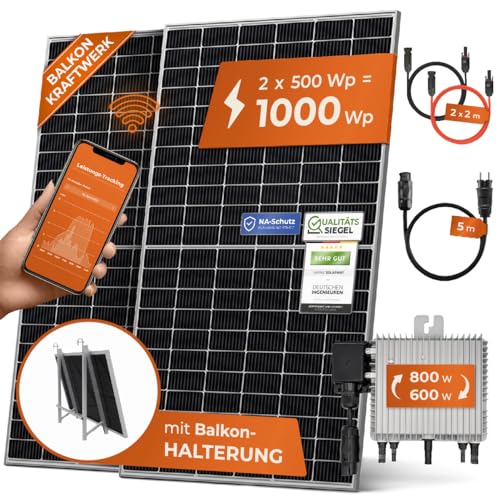 Solarway 840W Balkonkraftwerk 800W Komplett Steckdose - Ausgang einstellbar 600/800W - 2x420W Bifaziale Glas/Glas n-Type JaSolar-Module, Wechselrichter mit APP&WiFi, Plug&Play
