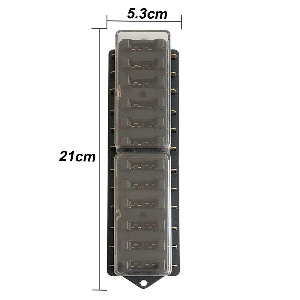12 Vie Scatola Portafusibili Standard, 12V / 24V / 32V / 48V Generic Impermeabile Scatola Fusibili, con 10 Pezzi Libero Fusibile Lama Standard (2/3 / 5/7.5/10 / 15/20 / 25/30 / 35A)