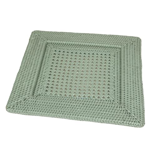 Plato base cuadrado de rattan Caspari verde 12" miniatura 2