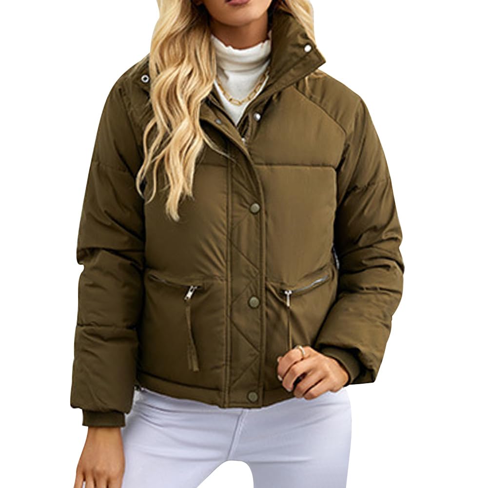 AGYMNX Veste D'Hiver Courte Pour Femme - Doudoune Matelassée Chaud Doublée, Manteau Ski Softshell Élégant Avec Poches Et Capuche