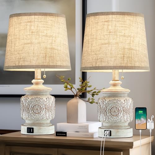 19.5" Farmhouse Vintage Table Lamps for Living Room Set of