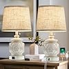 195 farmhouse vintage table lamps for living room set of 2 traditional rustic bedside lamps for bedrooms nightstand with usb ports carved floral night light lamp for office decorpull chain  urban country home decor