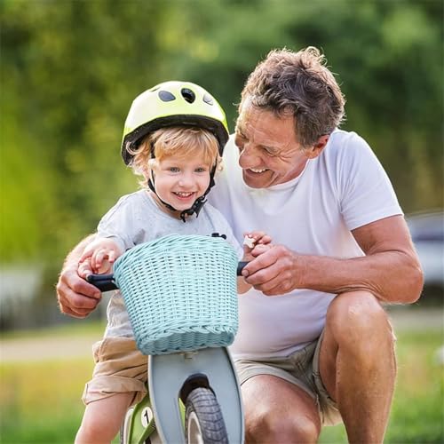 Ailovone Fahrradkorb für Kinder Fahrradkorb Geflochten Kinder Vorne Kinderfahrradkorb Vorne Geflochten aus Kunststoff mit Lederriemen Abnehmbar Korb Fahrrad Zubehör für Junge und Mädchen (Bunt)