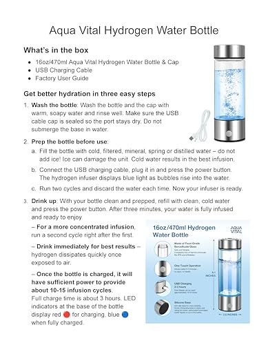 Aqua Vital Hydrogen Water Bottle 2025 Generator 16 oz/470 ml SPE-PEM Ionized H₂ Hydration Bottle USB-C Rechargeable Glass Flask with Auto Shut-Off Portable Sports & Travel Hydrogenated Water Machine - Image 7