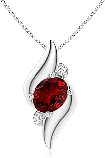 ANGARA Shell Style Oval Shape Lab-Grown Ruby and Diamond Pendant in 14K Solid Gold for Women | July Birthstone Jewellery f...