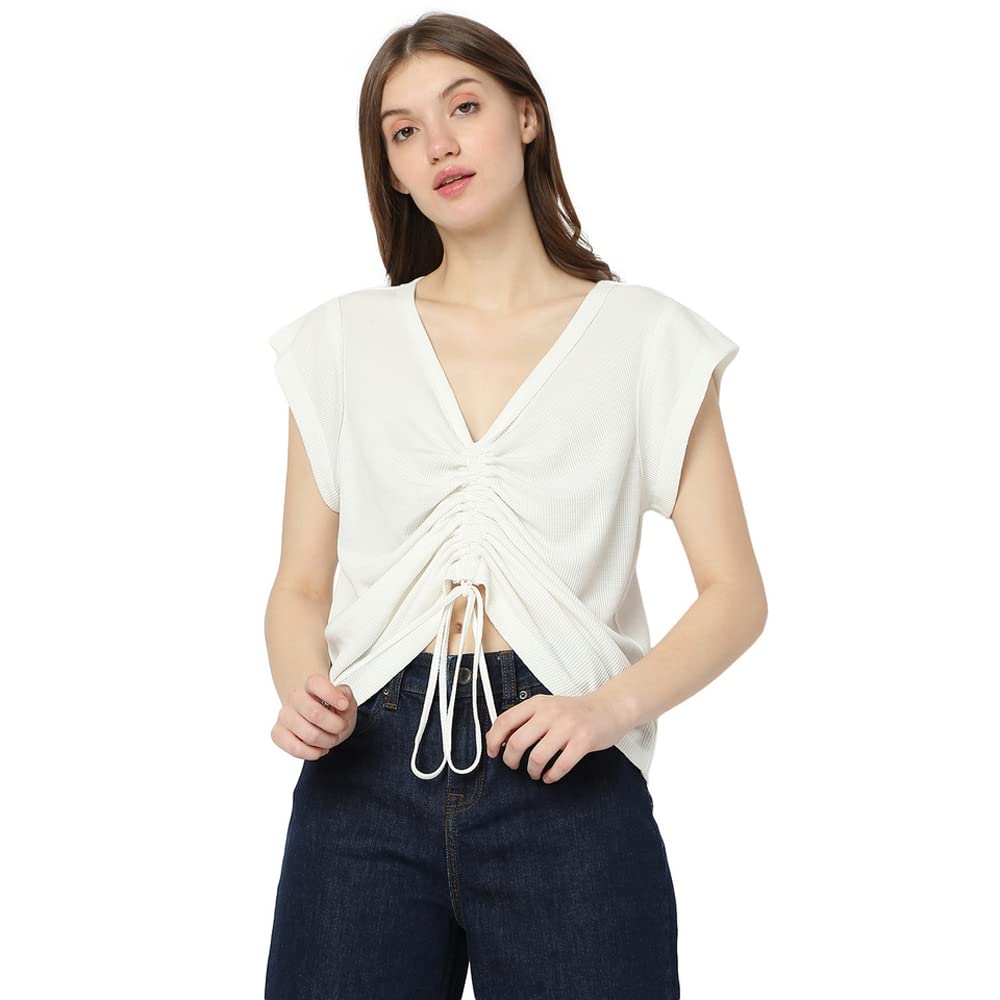 VERO MODASolid Poly Blend V Neck Women's T-Shirt