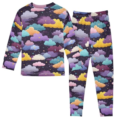Cartoon Pajamas Set Cloud Pattern Blue Purple Long Sleeve PJs Cotton Jammies Sleepwear Top and Pants2