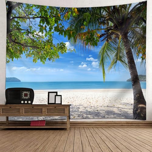 Tapiz decorativo de pared de 150x130 cm con paisaje de playa y palmeras para salón
