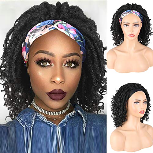 Exclusive Special Aisaide Dreadlock Wig Headband for Black Women Braided Wigs Goddess Faux Nu Locs Wig Dreads Freetress Twist Crochet Hair with Curly Ends Senegalese Short Bob Curly Wig with Headband Attached 14Inch