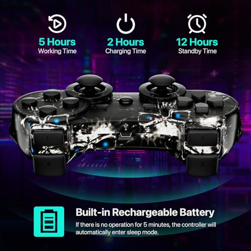 CHENGDAO Controller for PS3 2 Pack Wireless Controller for Playstaion 3 6-Axis with High-Performance Double Virbration, Motion Control, USB Charging Cable (Skull + Galaxy) - Image 3